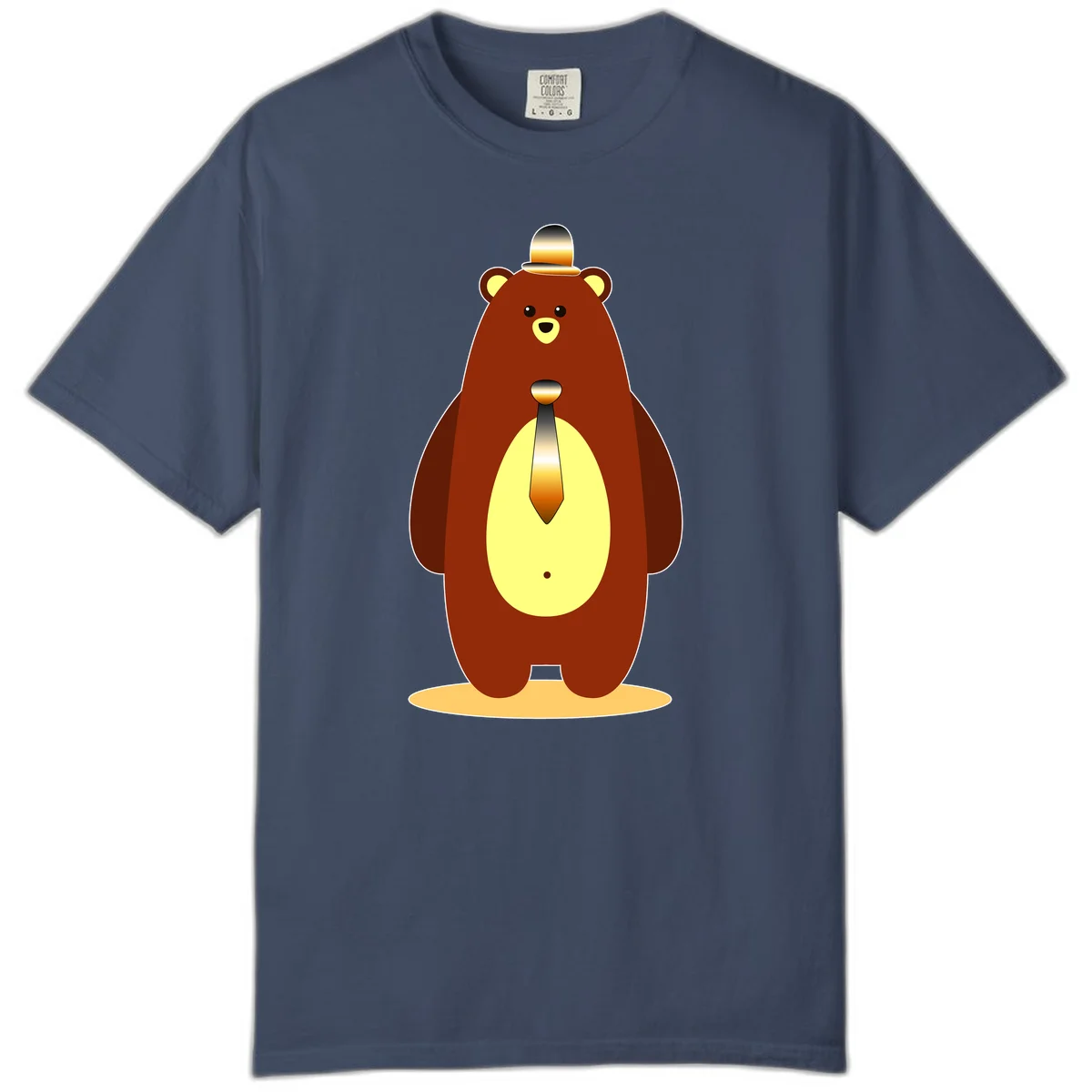 Illustration of a dapper-bear-formal in brown with golden top hat and matching tie, featuring a friendly expression and cream belly patch in Midnight