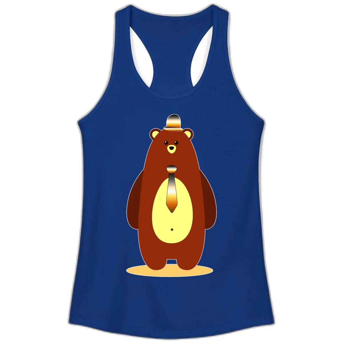 Illustration of a dapper-bear-formal in brown with golden top hat and matching tie, featuring a friendly expression and cream belly patch in Solid Royal