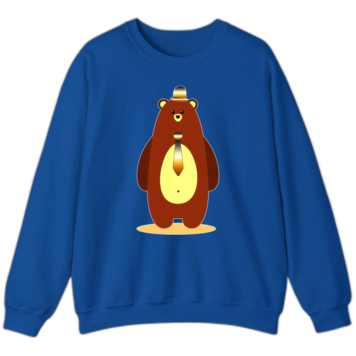 Illustration of a dapper-bear-formal in brown with golden top hat and matching tie, featuring a friendly expression and cream belly patch in Royal