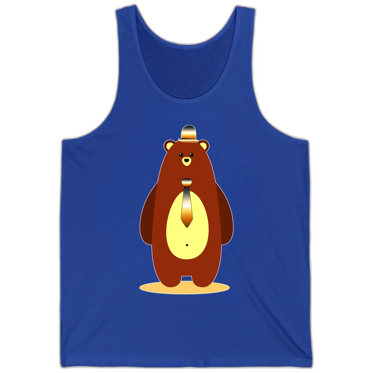 Illustration of a dapper-bear-formal in brown with golden top hat and matching tie, featuring a friendly expression and cream belly patch in True Royal