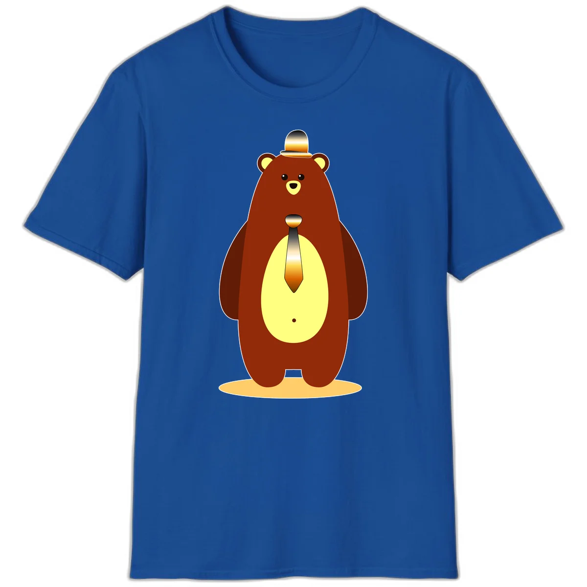 Illustration of a dapper-bear-formal in brown with golden top hat and matching tie, featuring a friendly expression and cream belly patch in Royal