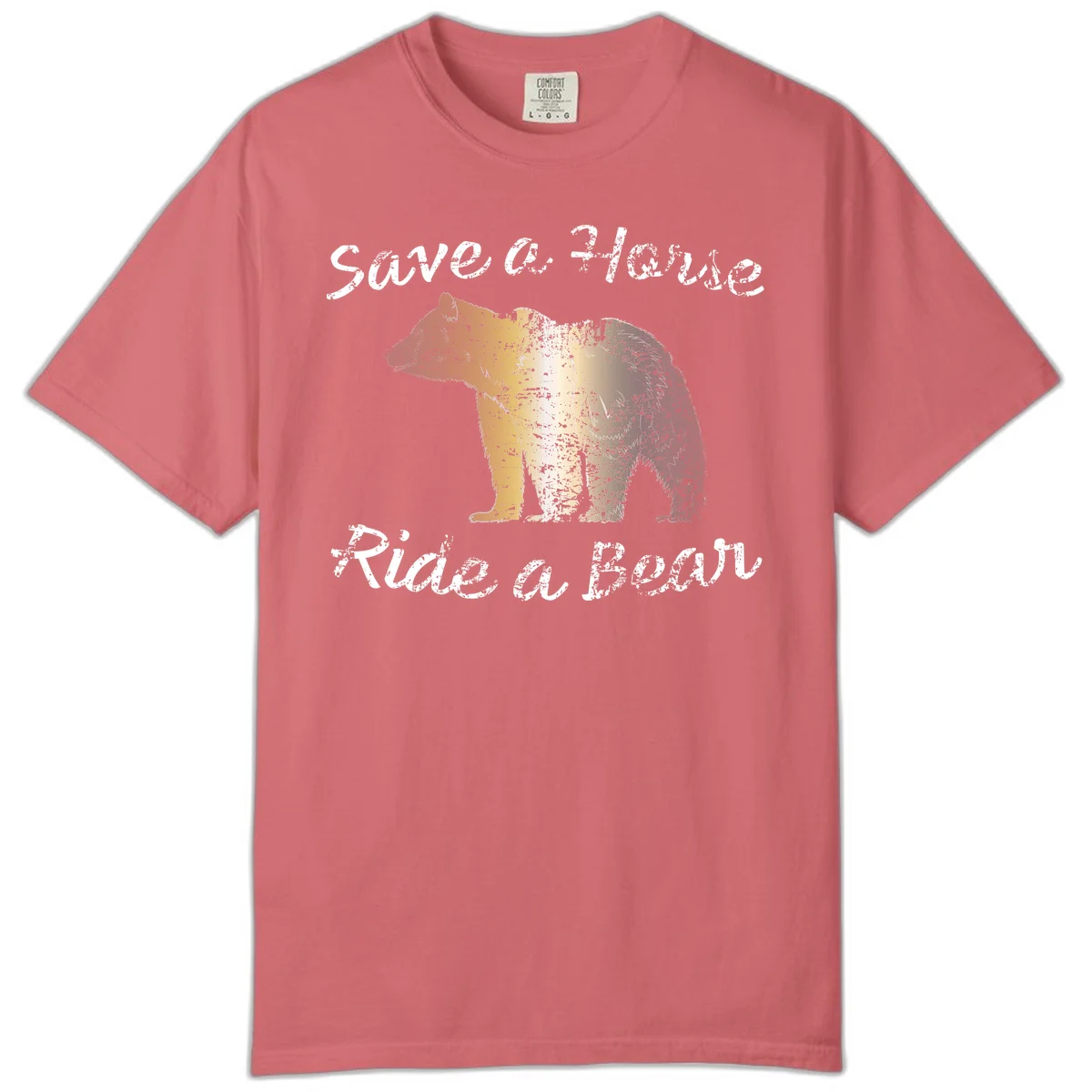 Distressed grunge bear illustration in orange and yellow with 'Save a Bear' text for wildlife conservation awareness in Watermelon