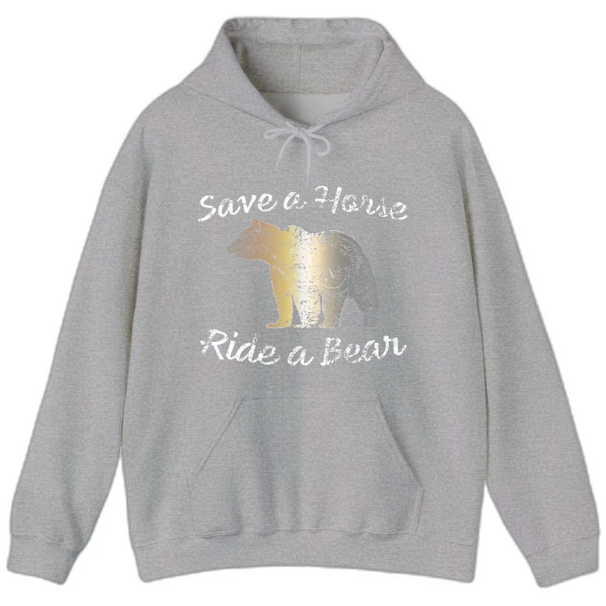 Distressed grunge bear illustration in orange and yellow with 'Save a Bear' text for wildlife conservation awareness in Sport Grey