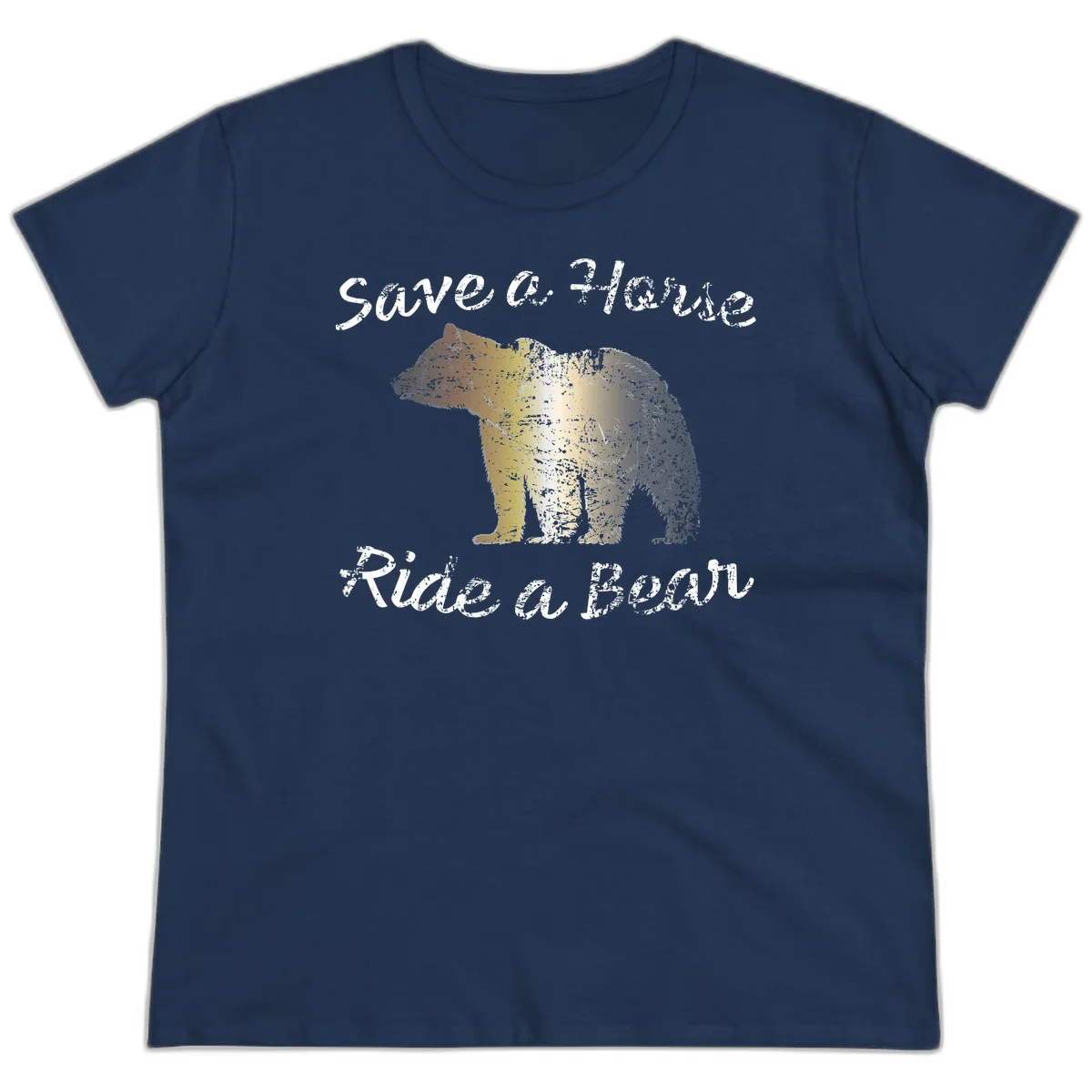 Distressed grunge bear illustration in orange and yellow with 'Save a Bear' text for wildlife conservation awareness in Navy
