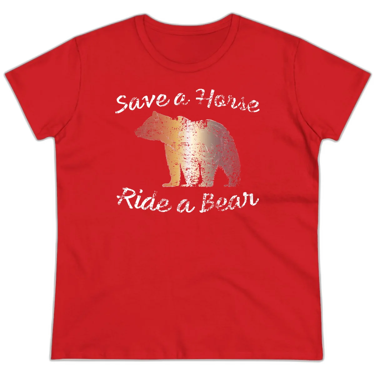 Distressed grunge bear illustration in orange and yellow with 'Save a Bear' text for wildlife conservation awareness in Red