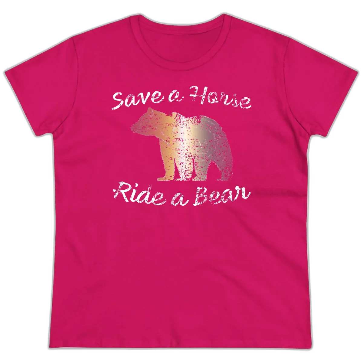 Distressed grunge bear illustration in orange and yellow with 'Save a Bear' text for wildlife conservation awareness in Heliconia