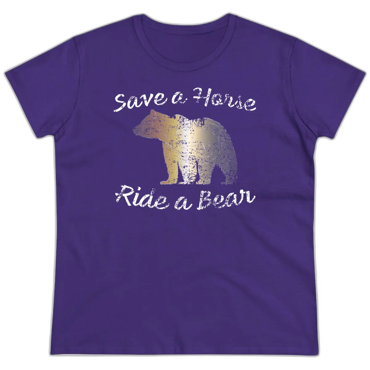 Distressed grunge bear illustration in orange and yellow with 'Save a Bear' text for wildlife conservation awareness in Purple