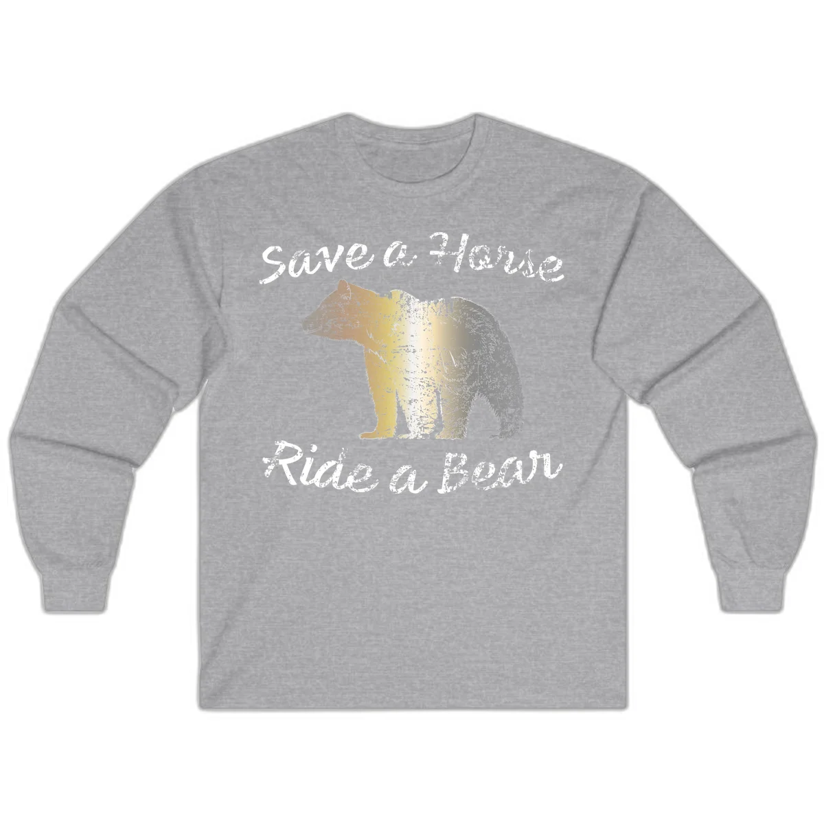 Distressed grunge bear illustration in orange and yellow with 'Save a Bear' text for wildlife conservation awareness in Sport Grey