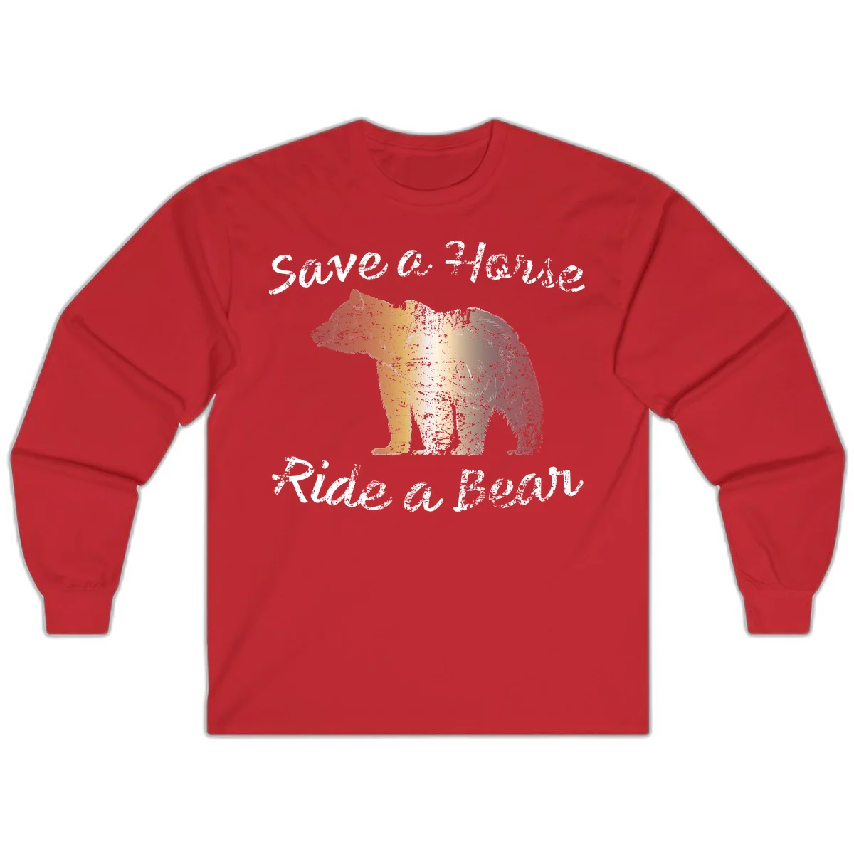 Distressed grunge bear illustration in orange and yellow with 'Save a Bear' text for wildlife conservation awareness in Red