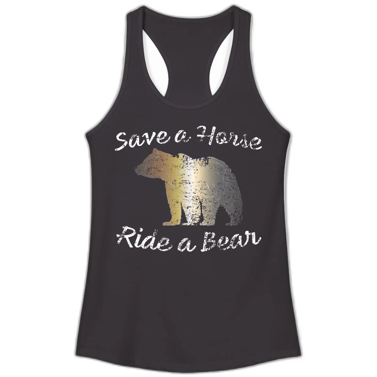Distressed grunge bear illustration in orange and yellow with 'Save a Bear' text for wildlife conservation awareness in Black