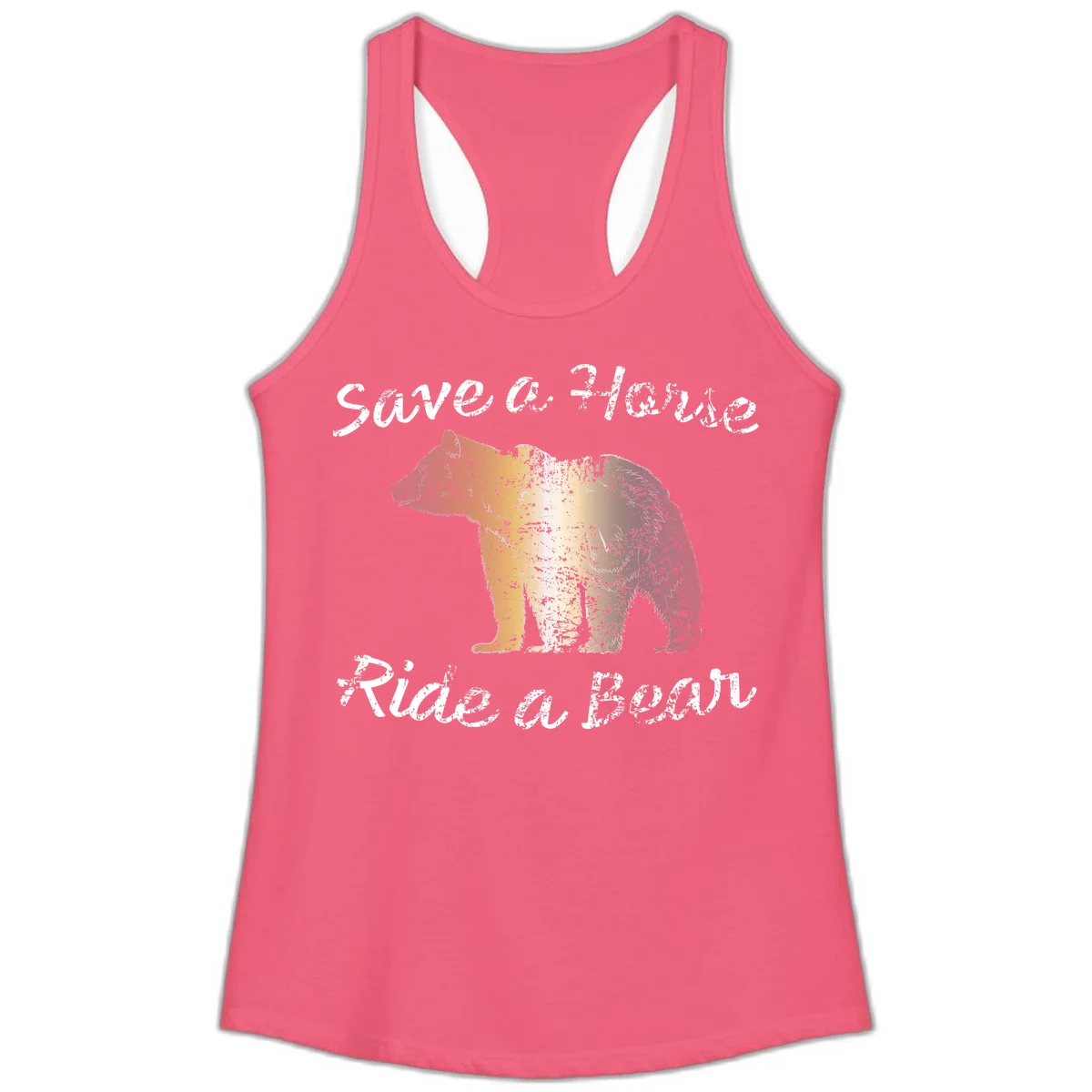 Distressed grunge bear illustration in orange and yellow with 'Save a Bear' text for wildlife conservation awareness in Hot Pink