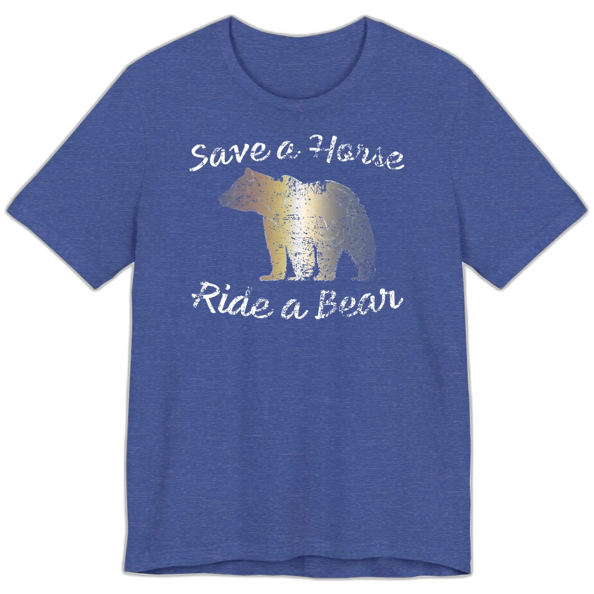 Distressed grunge bear illustration in orange and yellow with 'Save a Bear' text for wildlife conservation awareness in Heather True Royal