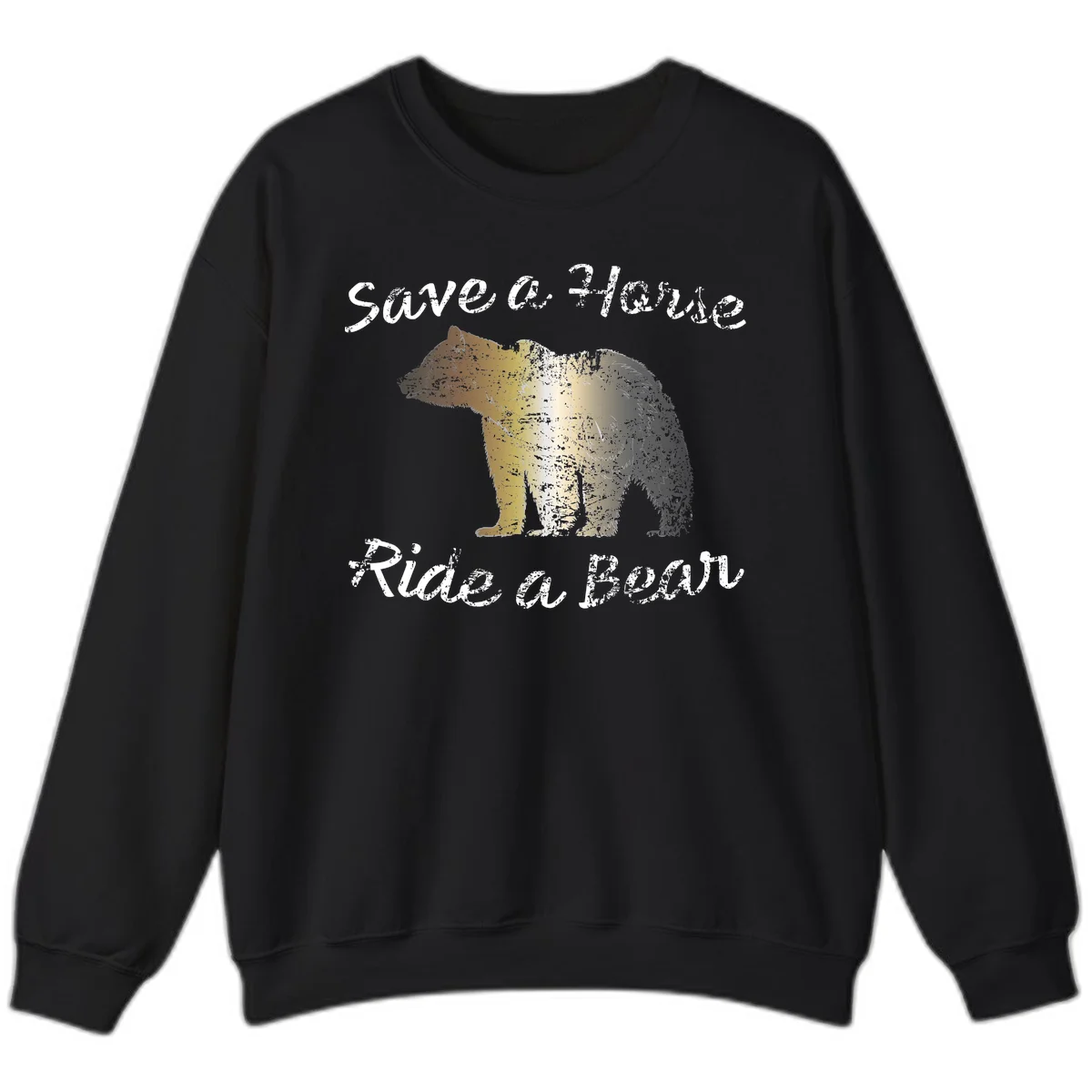 Distressed grunge bear illustration in orange and yellow with 'Save a Bear' text for wildlife conservation awareness in Black