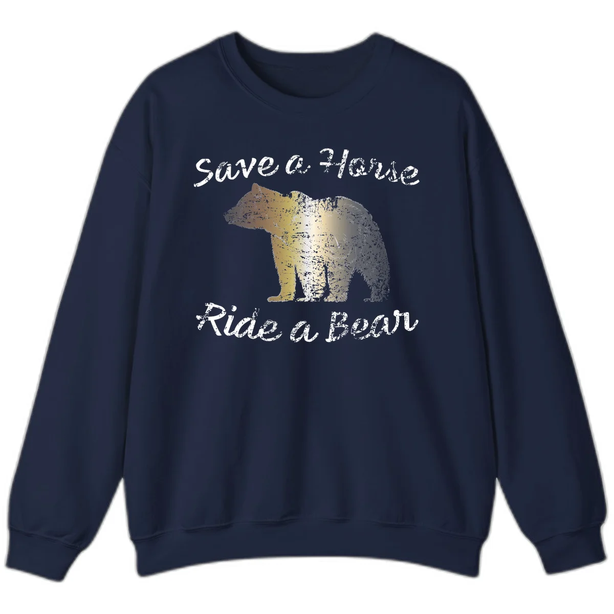 Distressed grunge bear illustration in orange and yellow with 'Save a Bear' text for wildlife conservation awareness in Navy