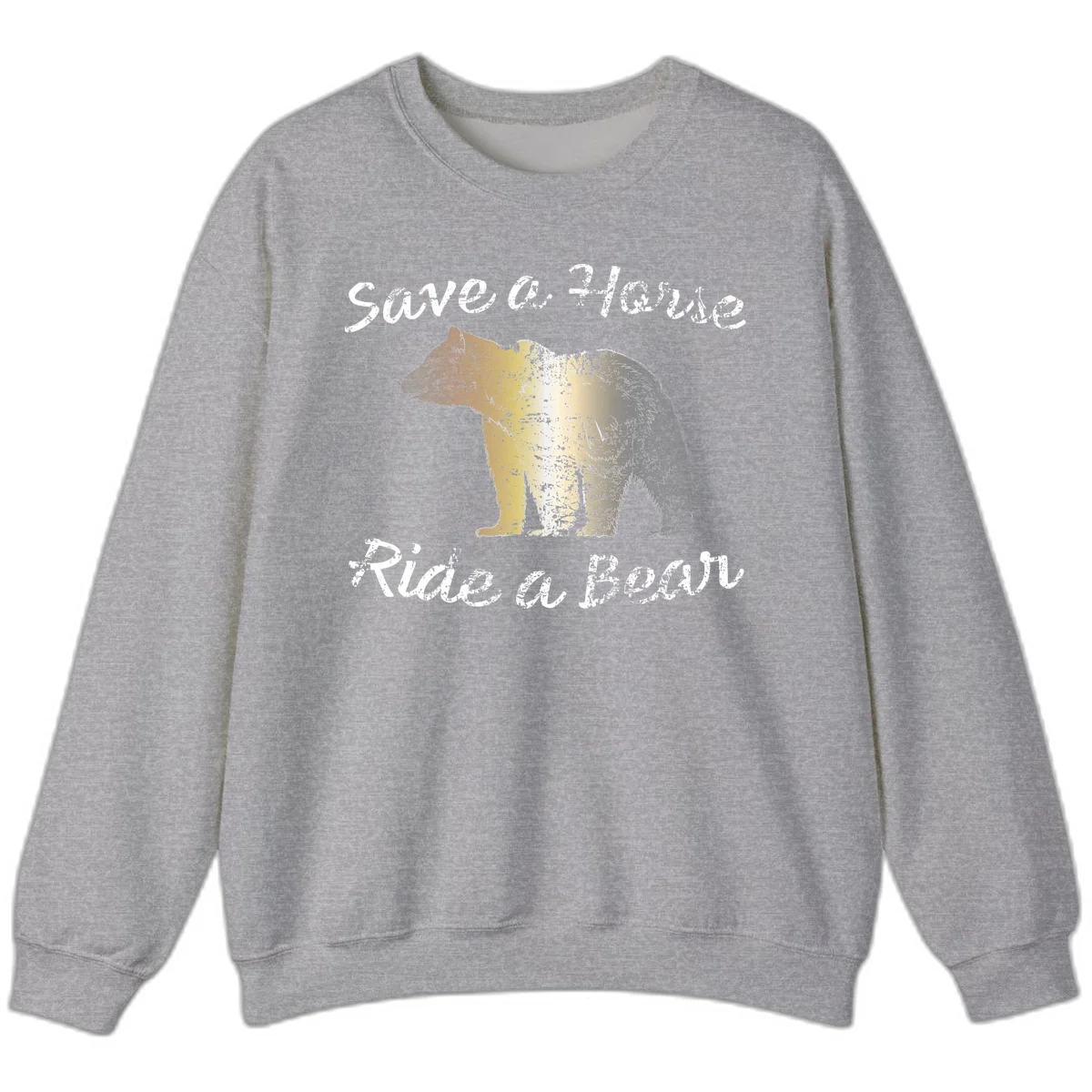 Distressed grunge bear illustration in orange and yellow with 'Save a Bear' text for wildlife conservation awareness in Sport Grey