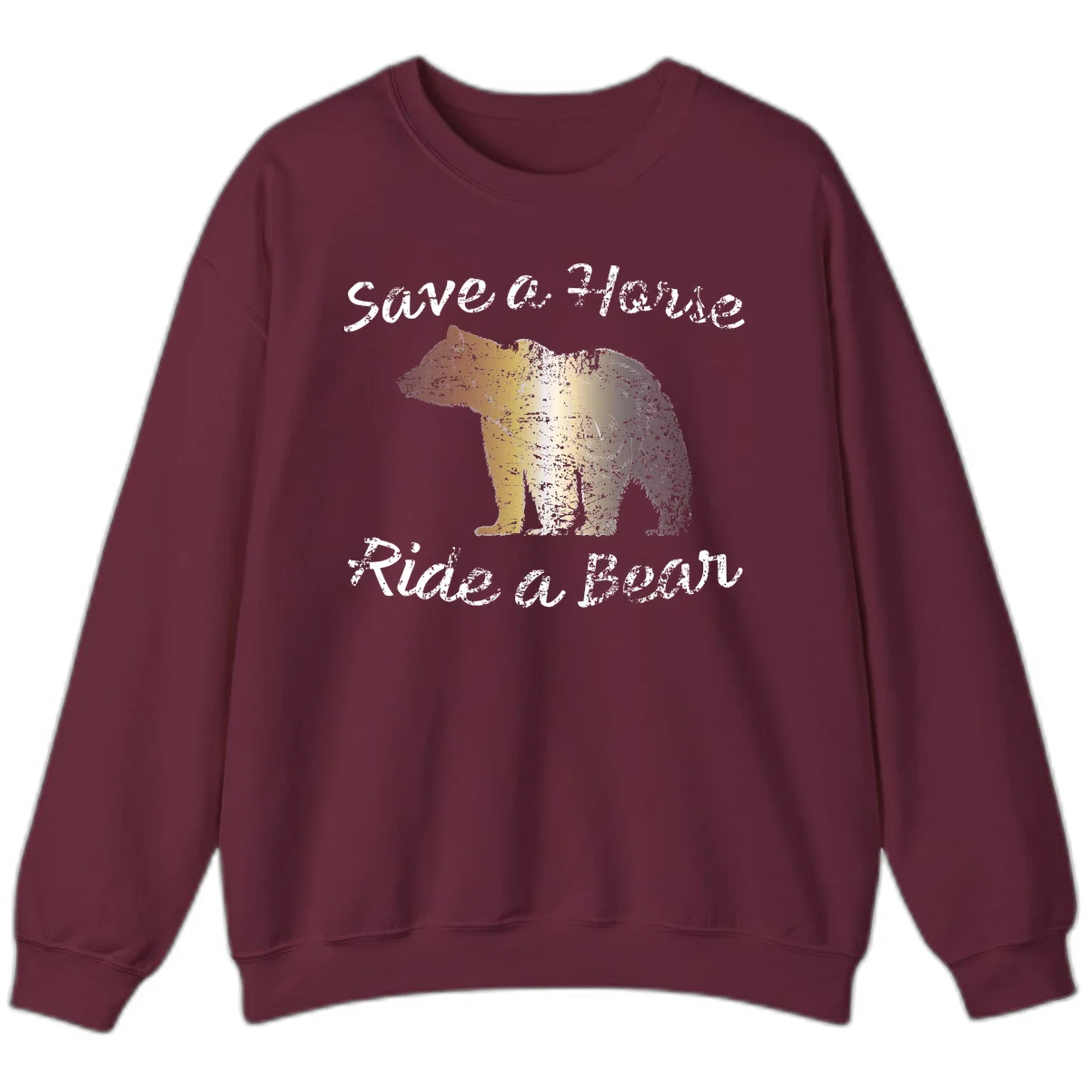 Distressed grunge bear illustration in orange and yellow with 'Save a Bear' text for wildlife conservation awareness in Maroon