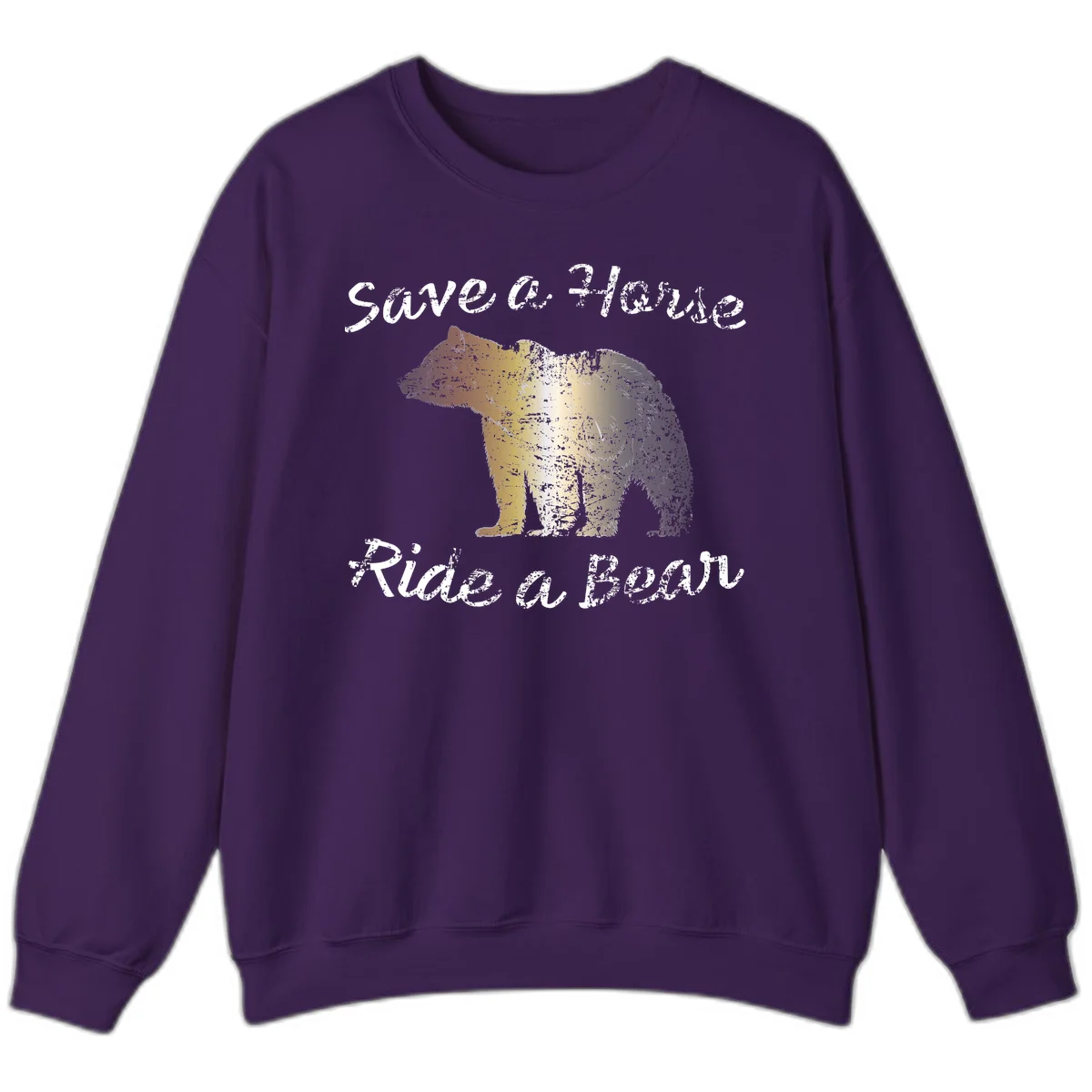 Distressed grunge bear illustration in orange and yellow with 'Save a Bear' text for wildlife conservation awareness in Purple