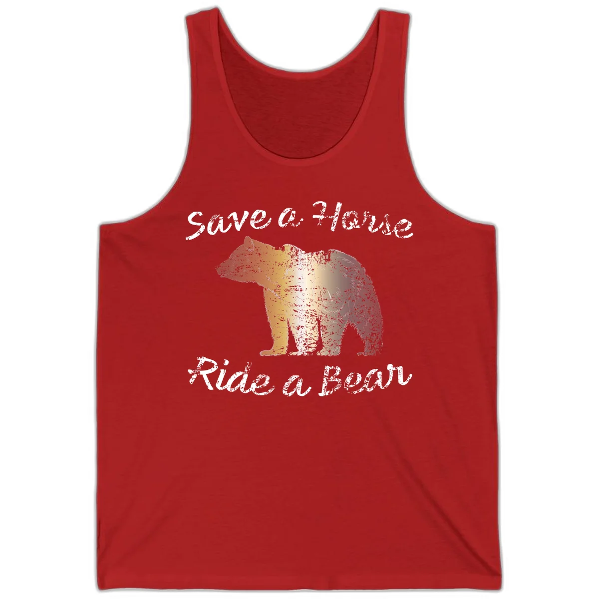 Distressed grunge bear illustration in orange and yellow with 'Save a Bear' text for wildlife conservation awareness in Red