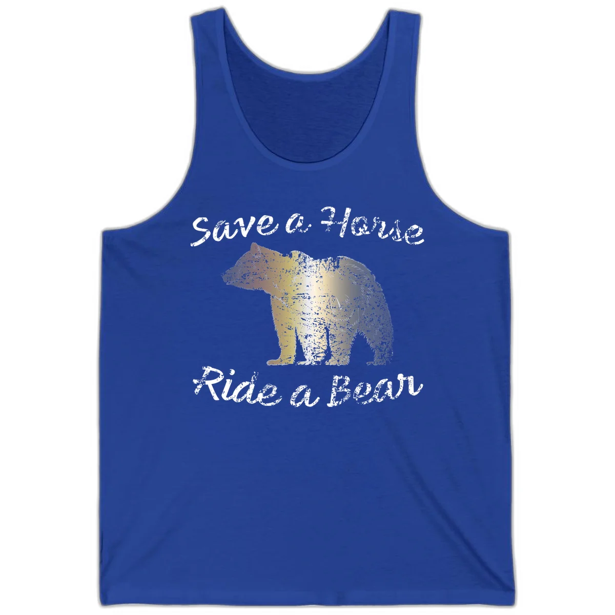 Distressed grunge bear illustration in orange and yellow with 'Save a Bear' text for wildlife conservation awareness in True Royal