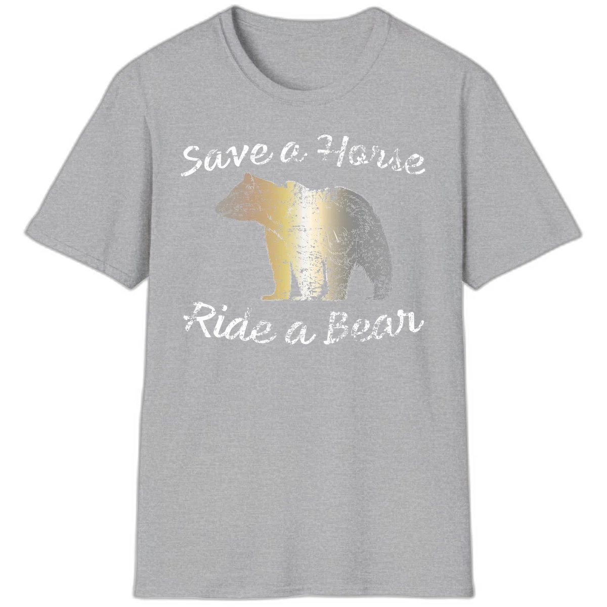Distressed grunge bear illustration in orange and yellow with 'Save a Bear' text for wildlife conservation awareness in Sport Grey