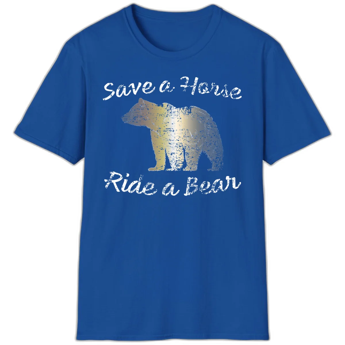 Distressed grunge bear illustration in orange and yellow with 'Save a Bear' text for wildlife conservation awareness in Royal