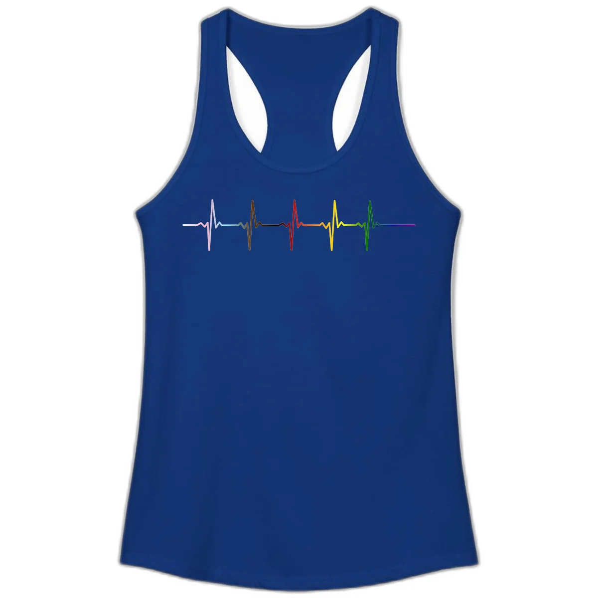Rainbow heartbeat EKG waveform with each pulse peak in different pride colors including pink, red, yellow, green, and blue in Solid Royal