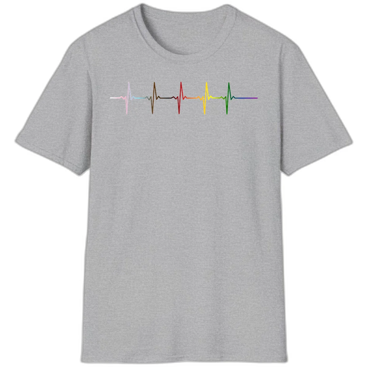 Rainbow heartbeat EKG waveform with each pulse peak in different pride colors including pink, red, yellow, green, and blue in Sport Grey