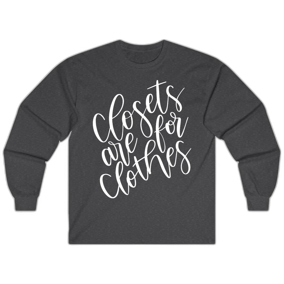 White calligraphy text reading 'We are all connected' with intertwining letters on gray background in Dark Heather