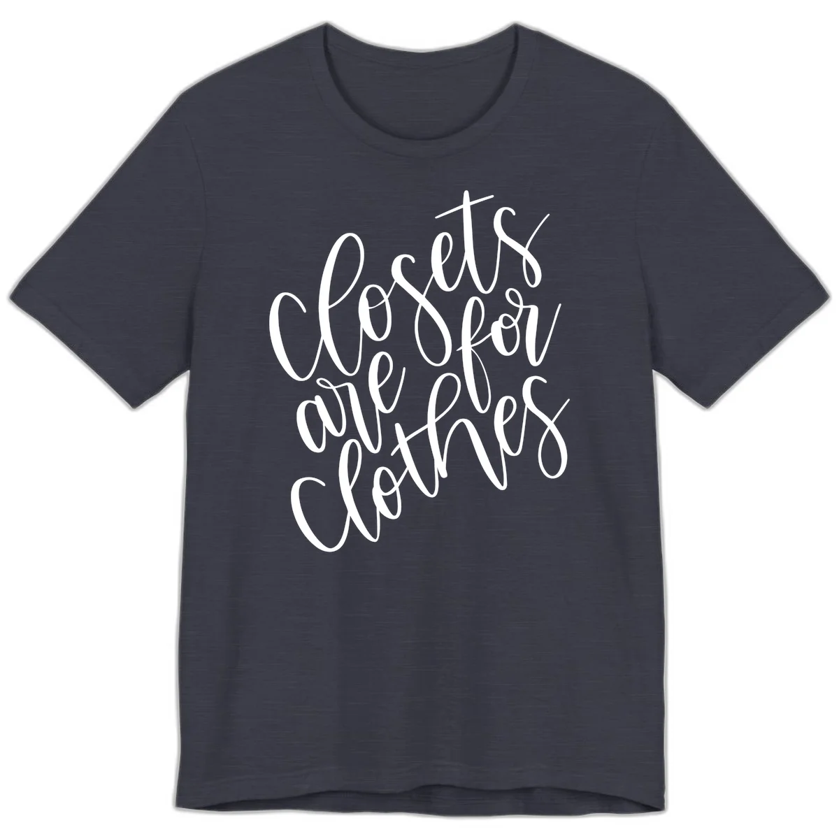 White calligraphy text reading 'We are all connected' with intertwining letters on gray background in Heather Midnight Navy