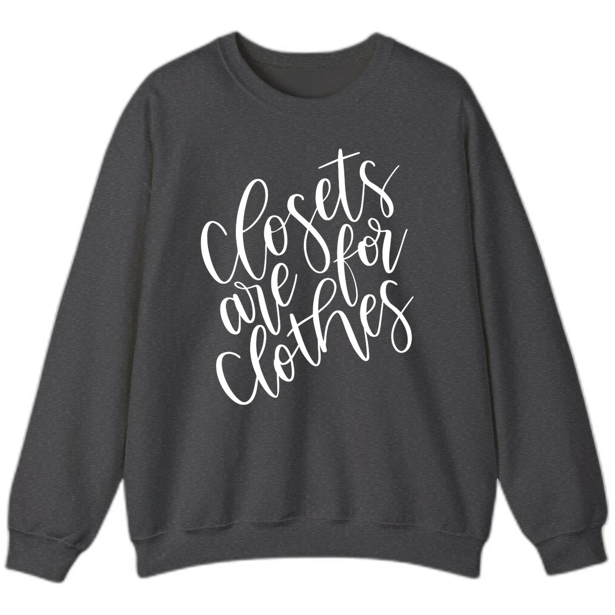 White calligraphy text reading 'We are all connected' with intertwining letters on gray background in Dark Heather