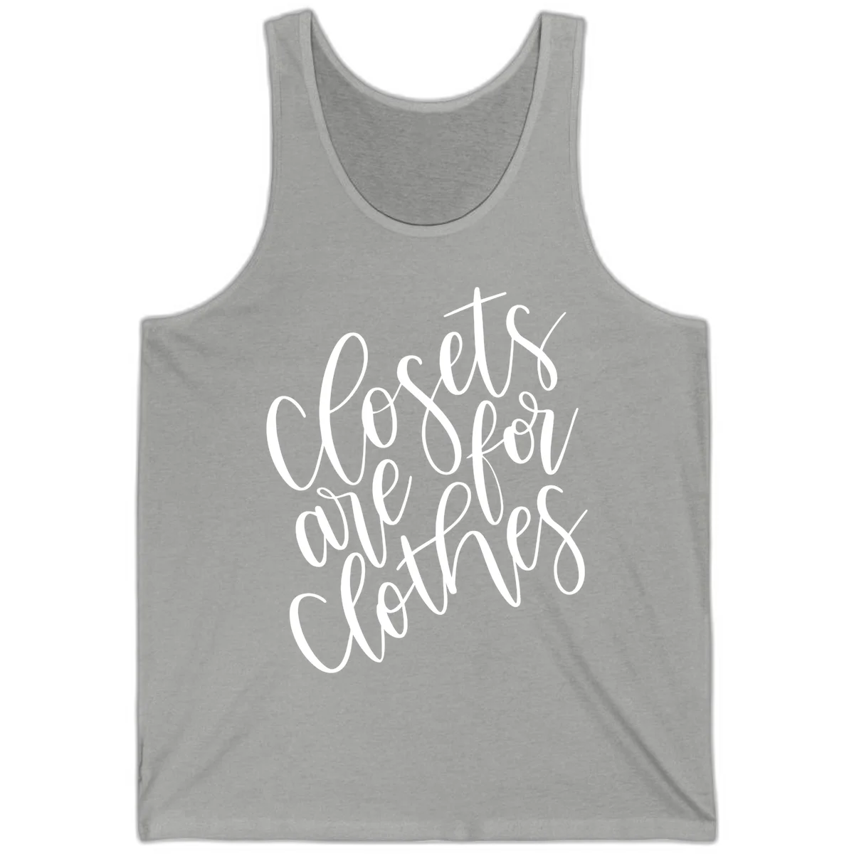 White calligraphy text reading 'We are all connected' with intertwining letters on gray background in Athletic Heather