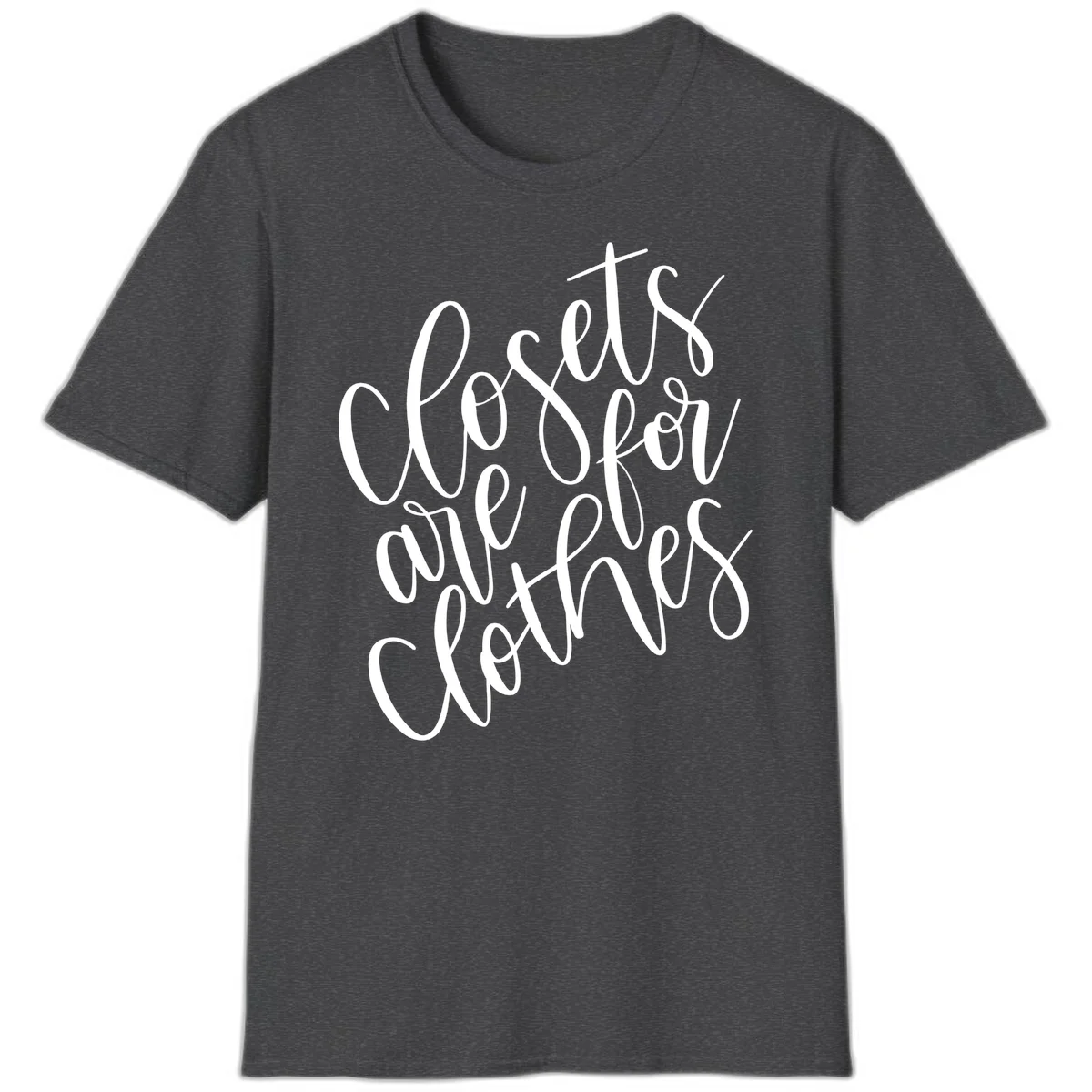 White calligraphy text reading 'We are all connected' with intertwining letters on gray background in Dark Heather