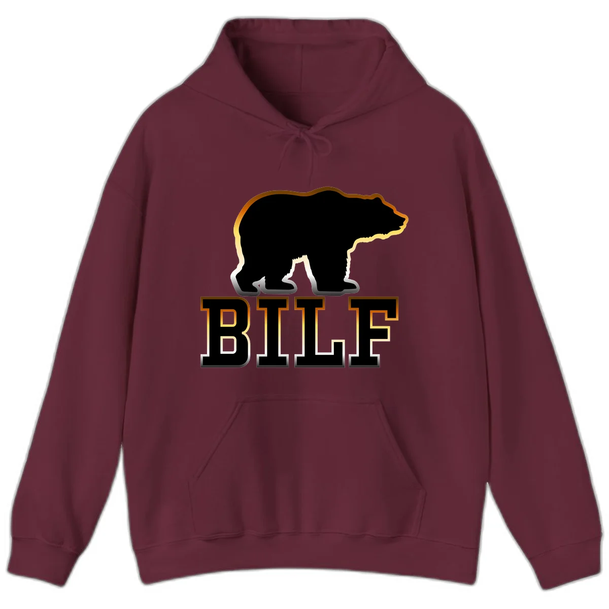 Black bear silhouette with golden outline above the word BITE in bold lettering on gray background in Maroon