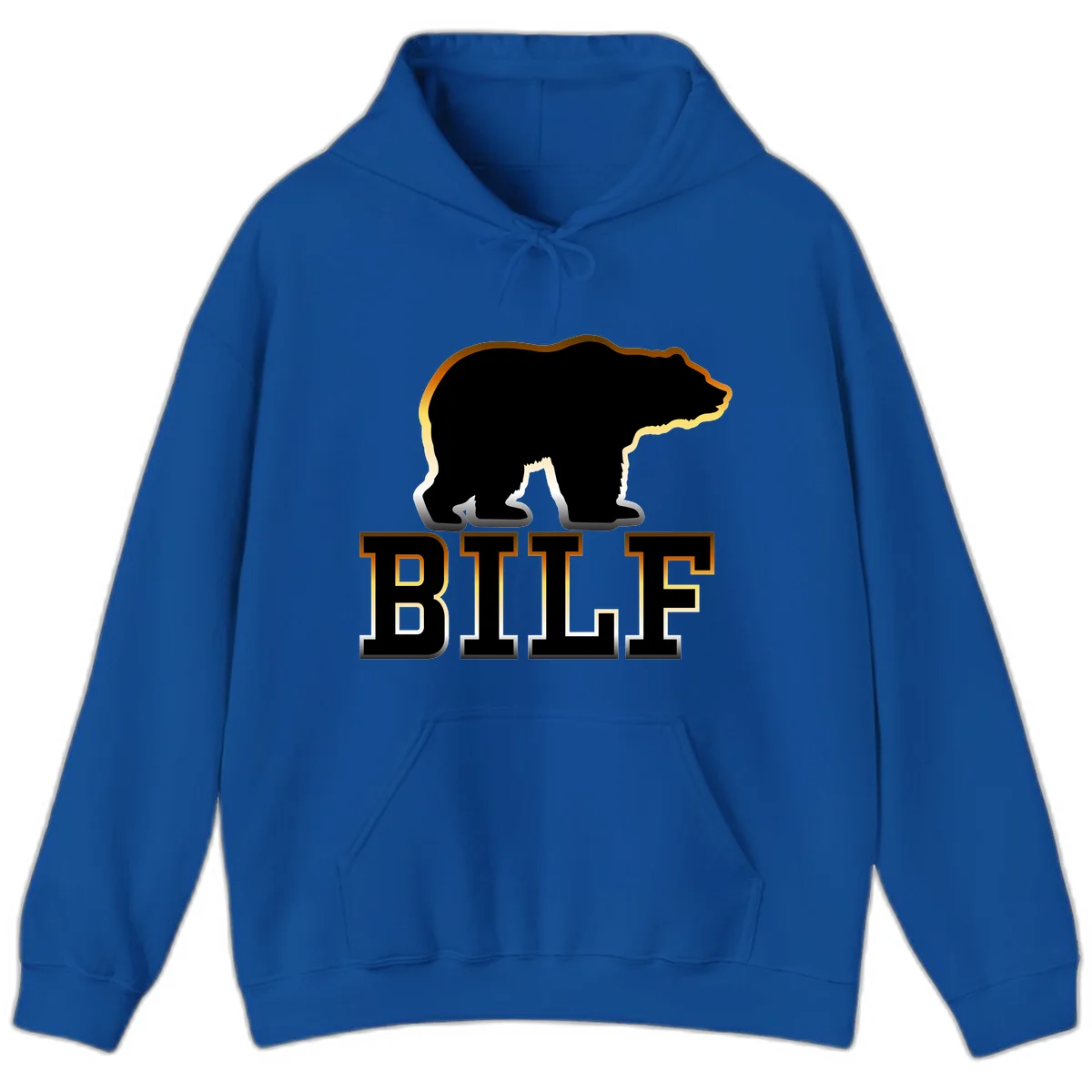 Black bear silhouette with golden outline above the word BITE in bold lettering on gray background in Royal