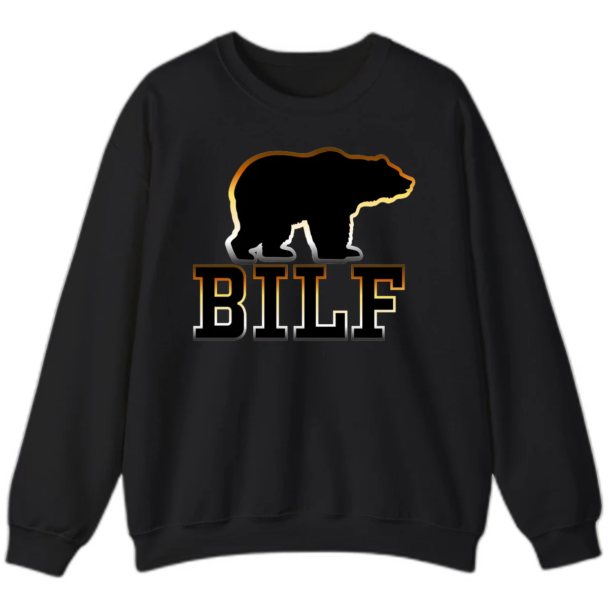 Black bear silhouette with golden outline above the word BITE in bold lettering on gray background in Black