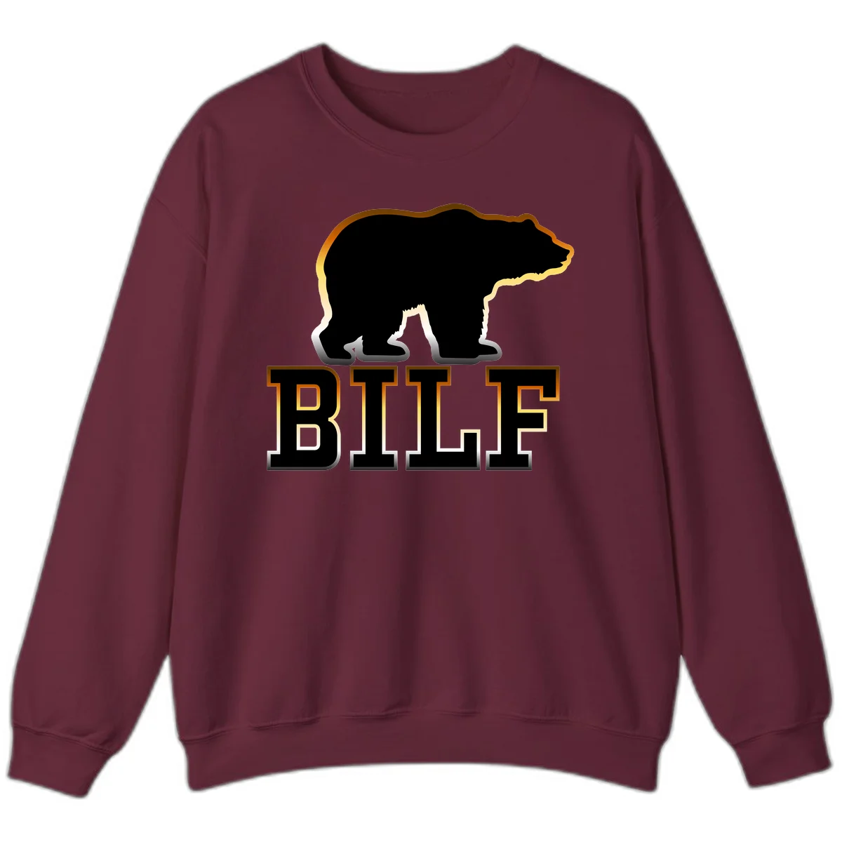 Black bear silhouette with golden outline above the word BITE in bold lettering on gray background in Maroon