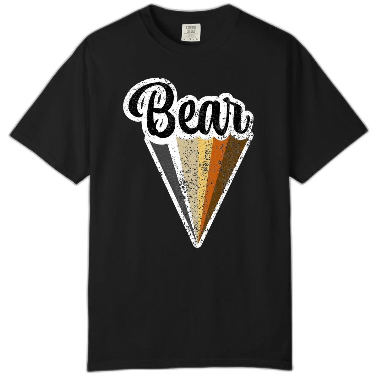 Retro vintage ice cream cone with Neapolitan flavors and 'Brood' text in distressed style in Black