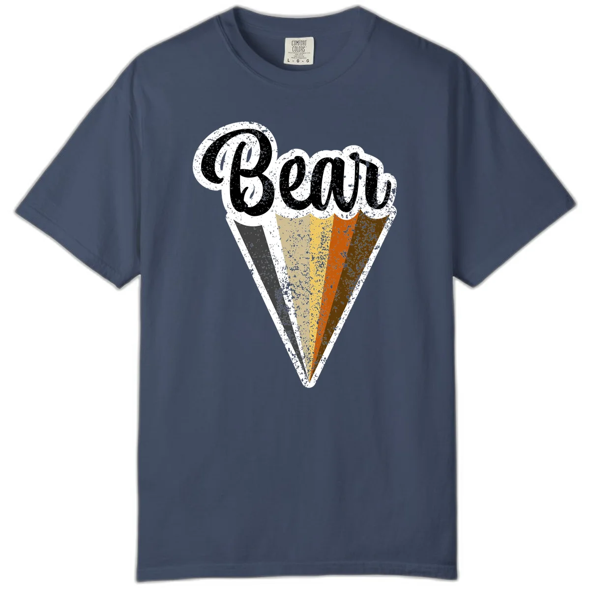Retro vintage ice cream cone with Neapolitan flavors and 'Brood' text in distressed style in Midnight