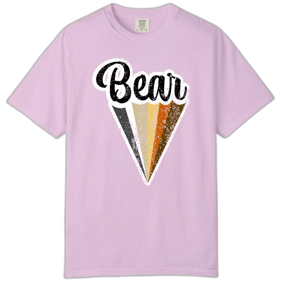 Retro vintage ice cream cone with Neapolitan flavors and 'Brood' text in distressed style in Orchid