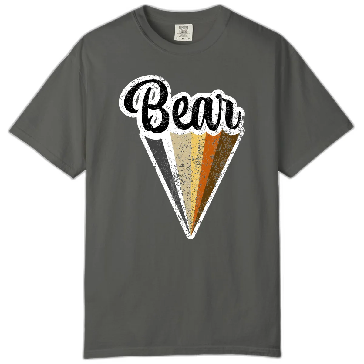Retro vintage ice cream cone with Neapolitan flavors and 'Brood' text in distressed style in Pepper