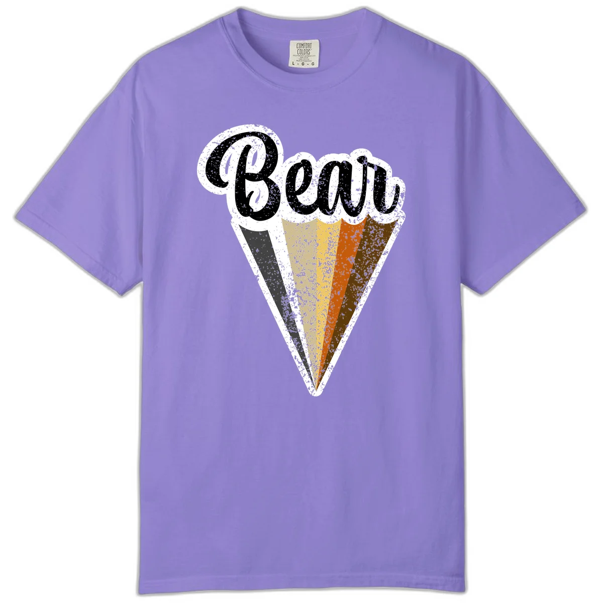 Retro vintage ice cream cone with Neapolitan flavors and 'Brood' text in distressed style in Violet