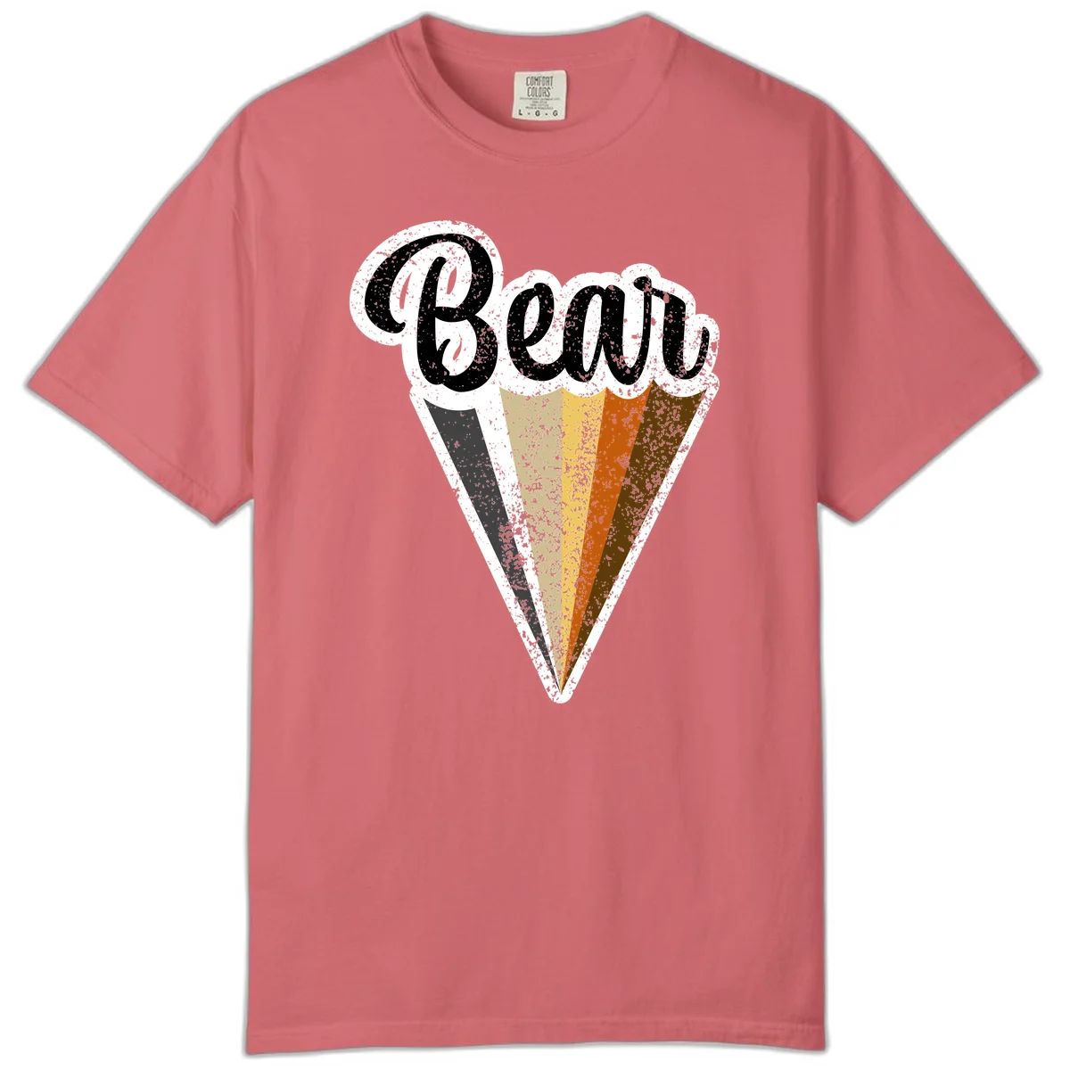 Retro vintage ice cream cone with Neapolitan flavors and 'Brood' text in distressed style in Watermelon