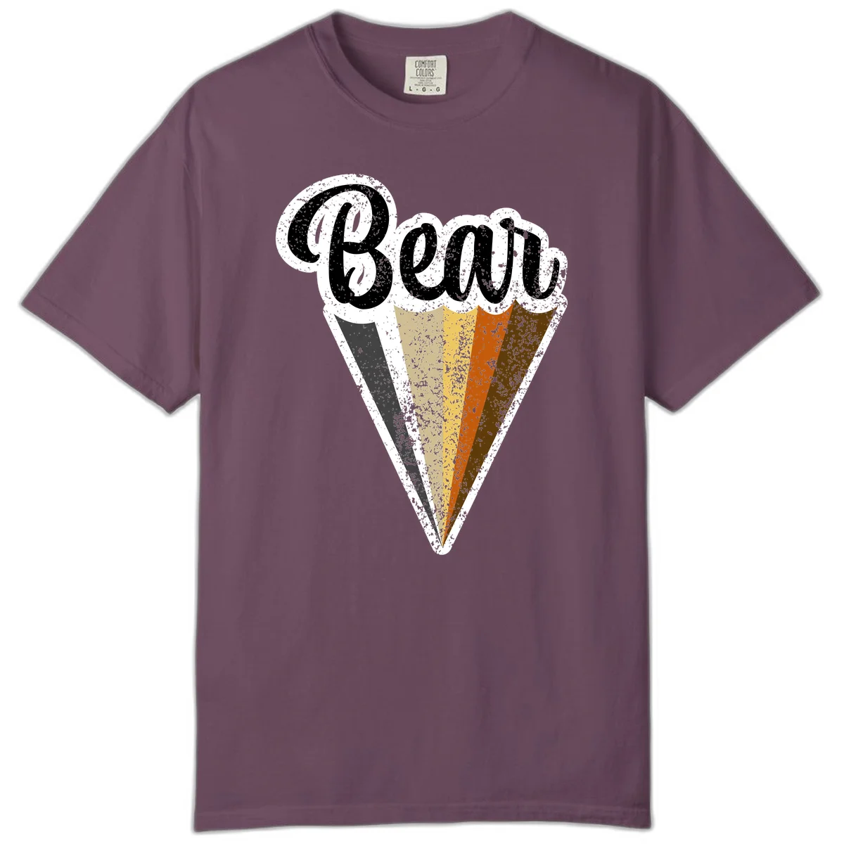 Retro vintage ice cream cone with Neapolitan flavors and 'Brood' text in distressed style in Berry