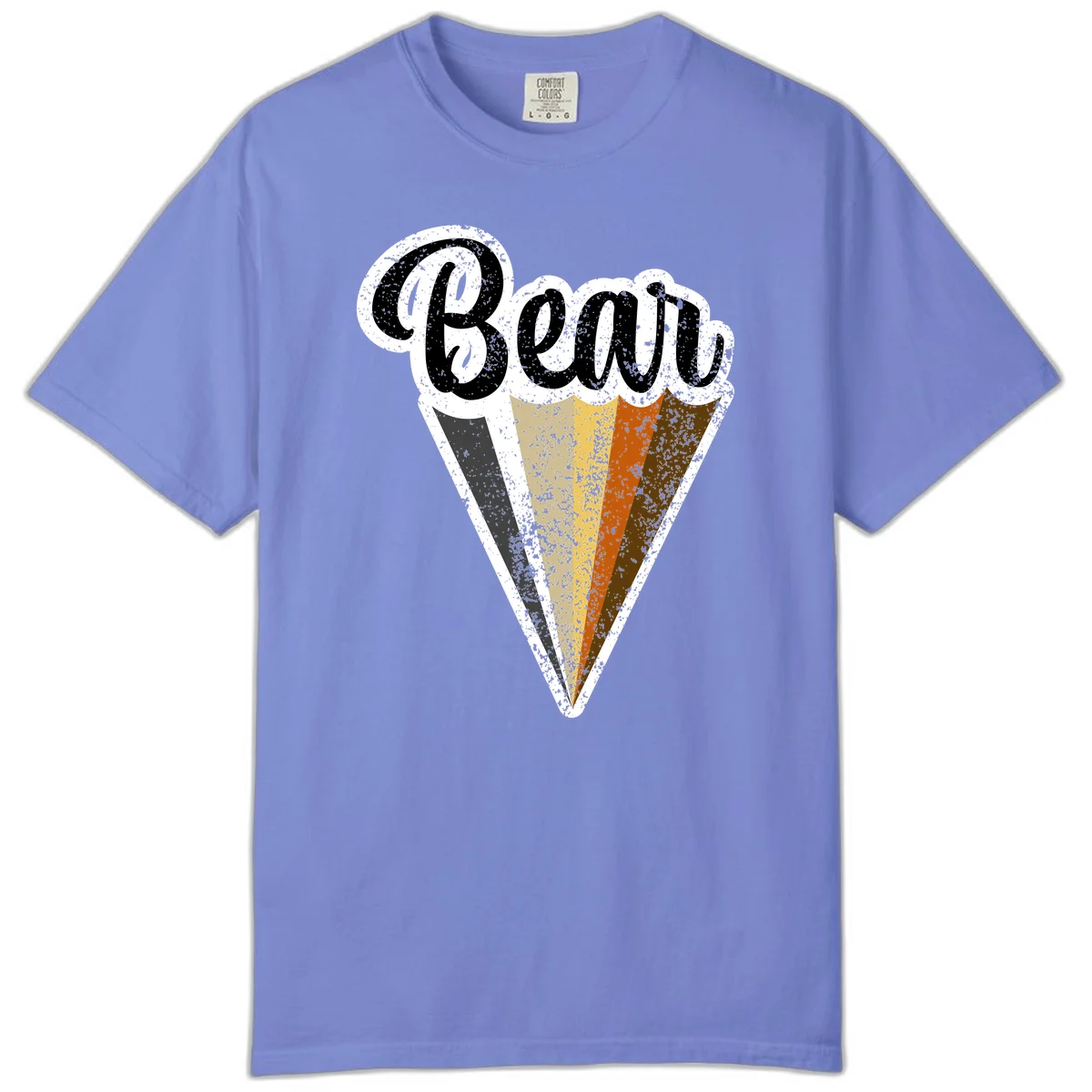 Retro vintage ice cream cone with Neapolitan flavors and 'Brood' text in distressed style in Flo Blue