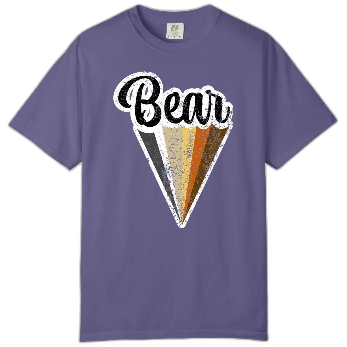 Retro vintage ice cream cone with Neapolitan flavors and 'Brood' text in distressed style in Grape