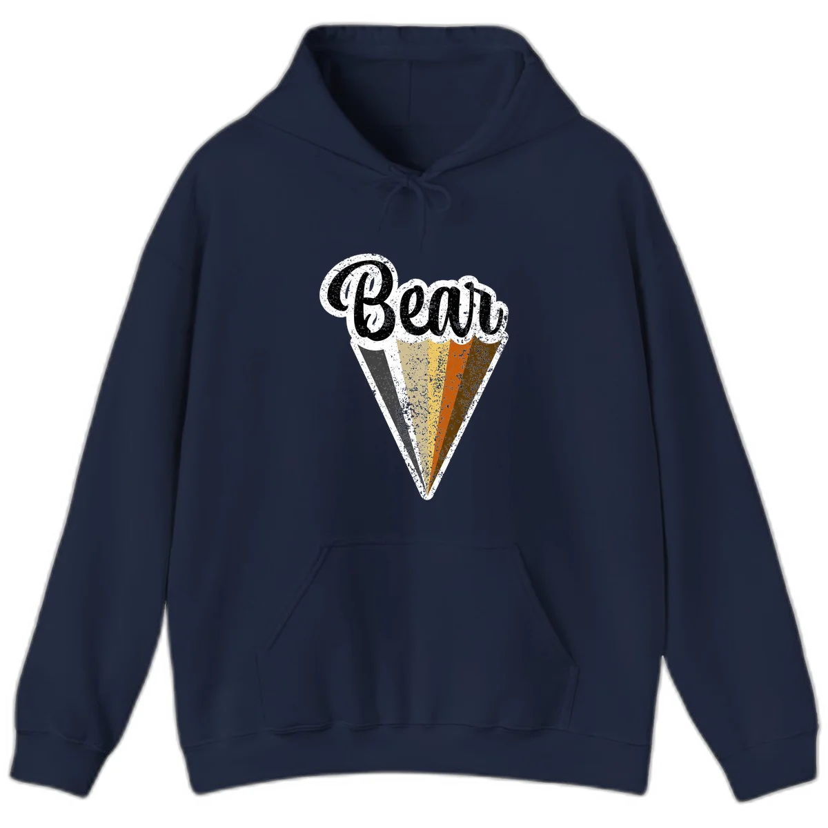 Retro vintage ice cream cone with Neapolitan flavors and 'Brood' text in distressed style in Navy