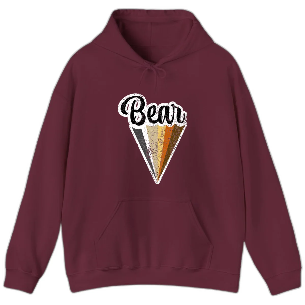 Retro vintage ice cream cone with Neapolitan flavors and 'Brood' text in distressed style in Maroon