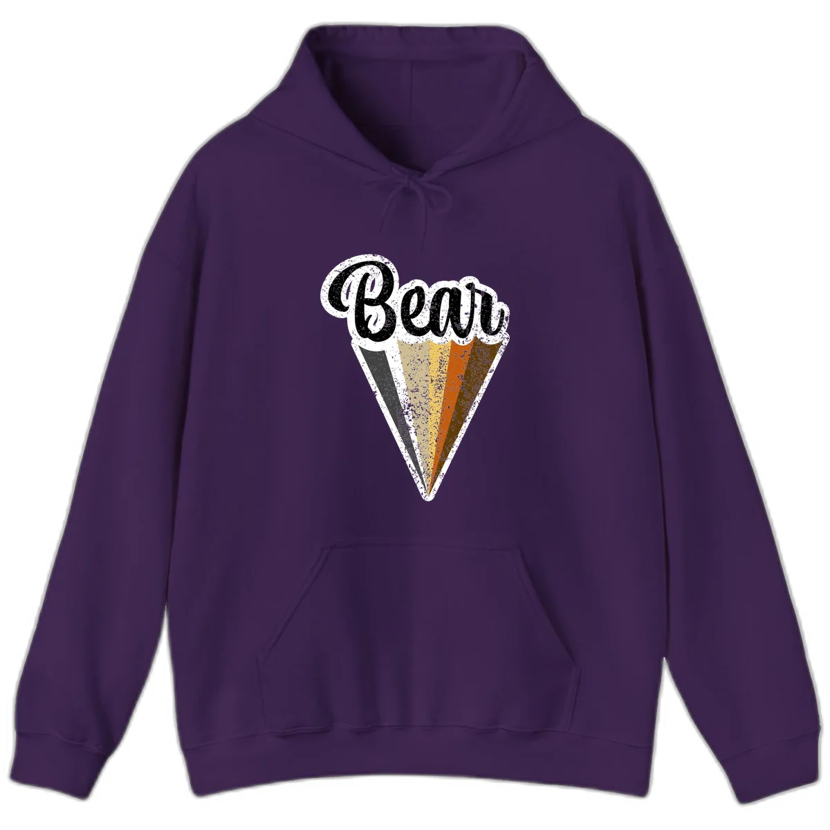 Retro vintage ice cream cone with Neapolitan flavors and 'Brood' text in distressed style in Purple