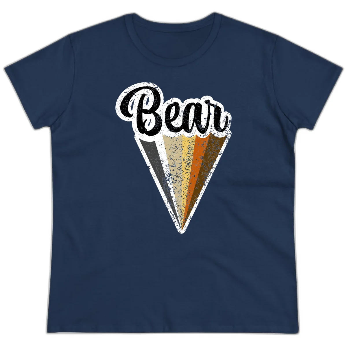 Retro vintage ice cream cone with Neapolitan flavors and 'Brood' text in distressed style in Navy