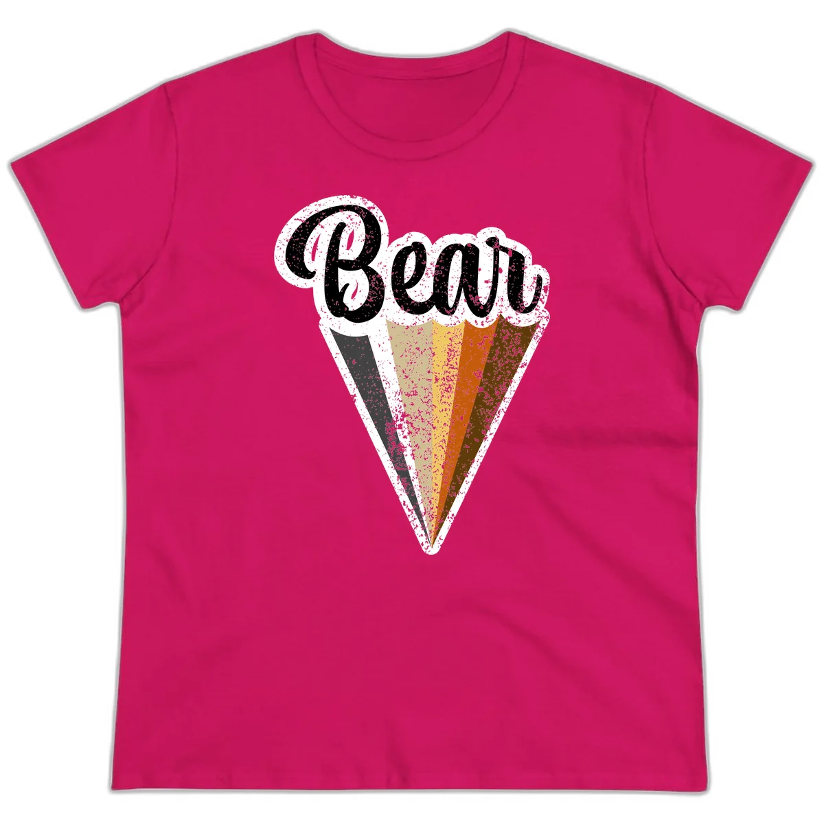 Retro vintage ice cream cone with Neapolitan flavors and 'Brood' text in distressed style in Heliconia